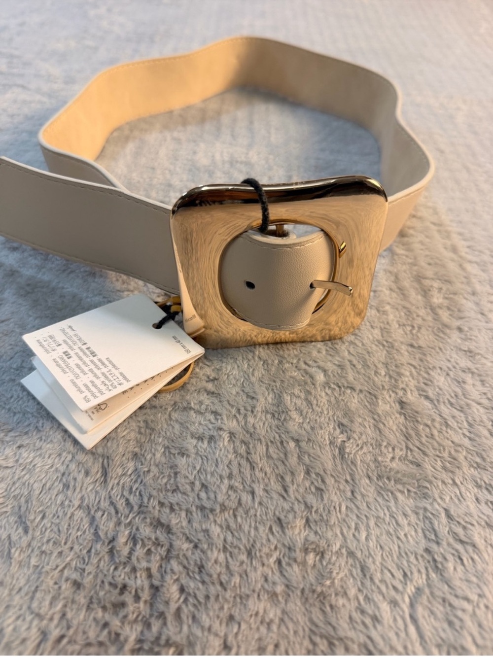 Zara Cream Statement Waist Belt Gold Buckle NWT